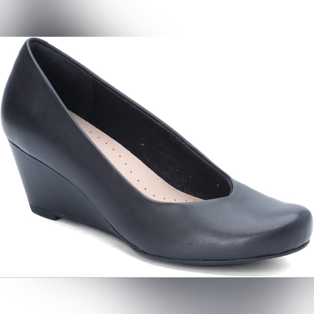 Clark's Women's Flores Tulip Wedge Pump Black Leather New Size 9W